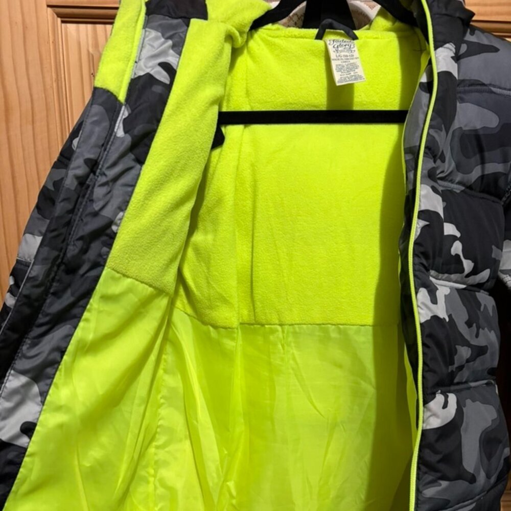 Faded Glory Kids Camo Puffer Jacket Hooded Zip Front Boys Girls L 10 12 - Picture 4 of 4